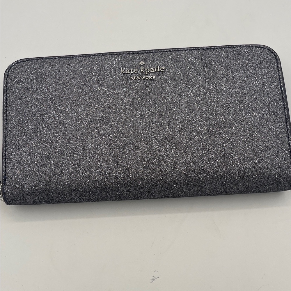 Kate Spade Silver Blue Glitter Zip Wallet- NWOT